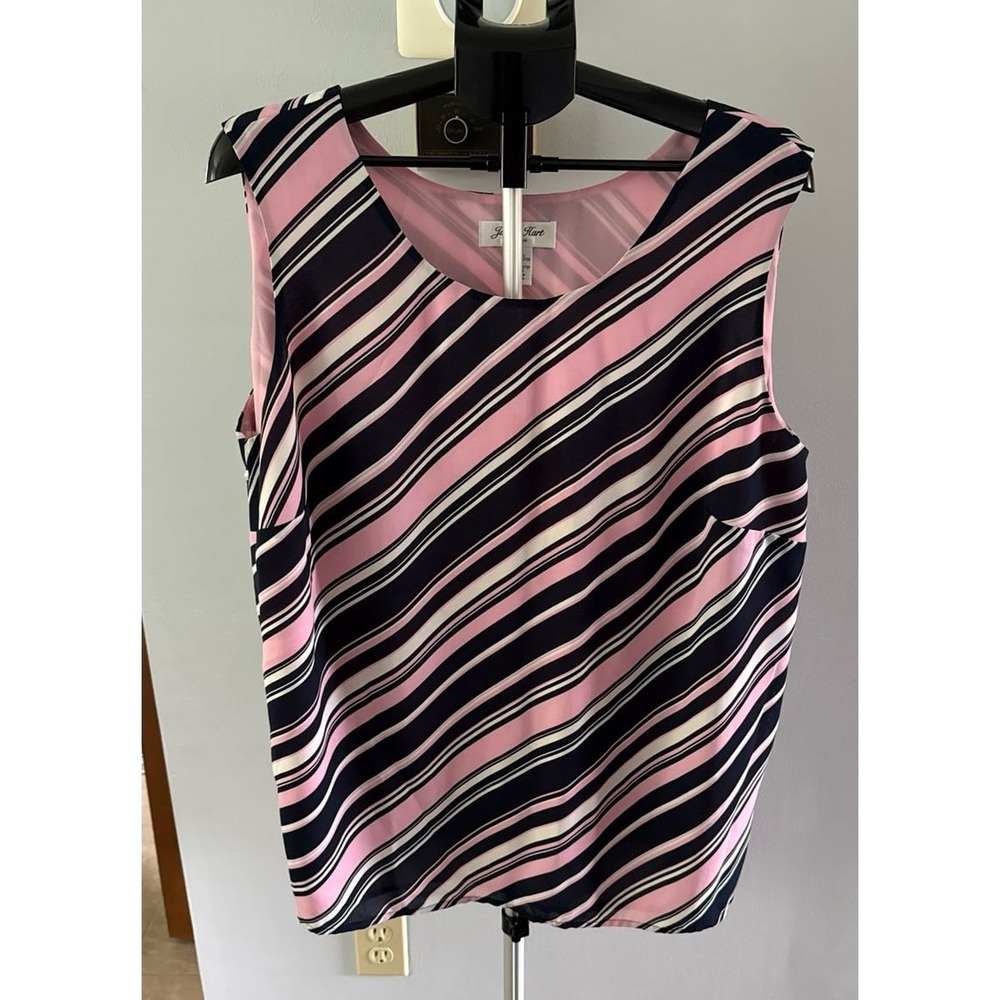 Judith‎ Hart Women's Black Pink White Diagonal Strip Sleeveless Top Size 20W